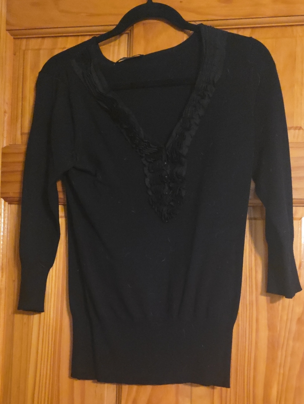 Emporio Armani Black V‑Neck Embellished Sweater